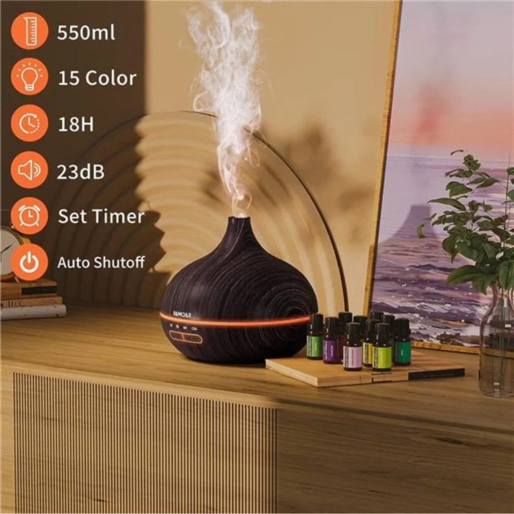 Essential Oil Diffuser Gift Set ，550ml Diffuser & Essential Oil Set, Top 10 Oils